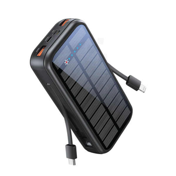 Promate EcoLight™ Solar 20000mAh Power Bank with Built-in USB-C & Lightning Cables